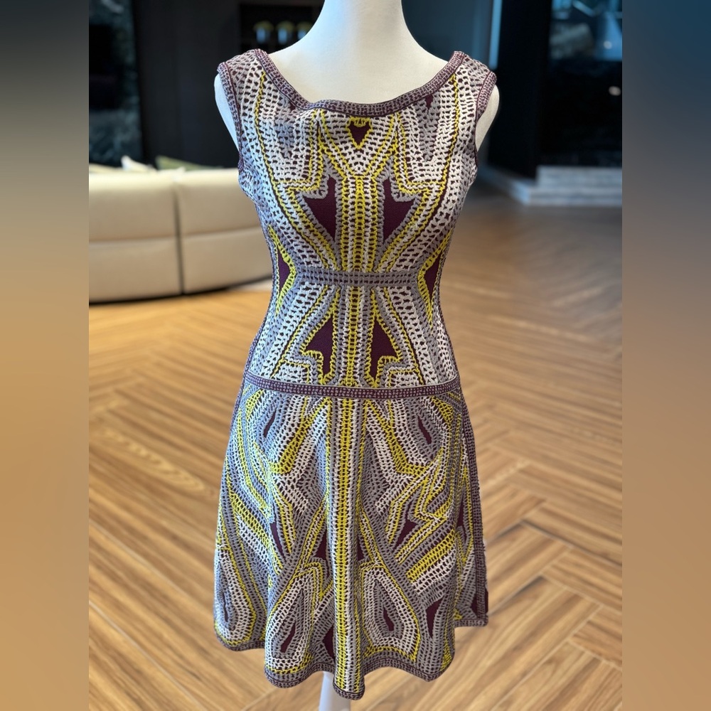 Geometric Patterned Dress - Yellow and Purple